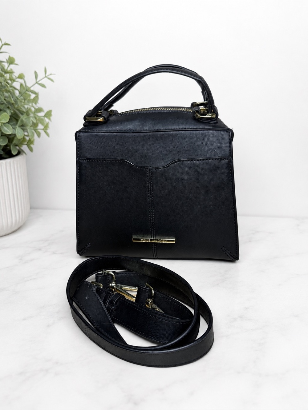 Steve Madden Breese Black Structured Top-Handle Crossbody Bag NWT $78
